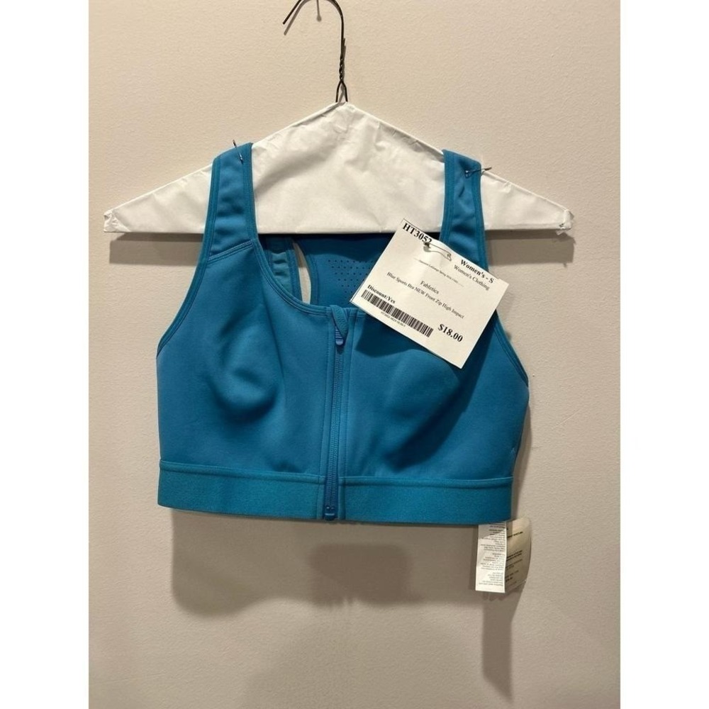 Fabletics NEW Front Zip High Impact Blue Sports Bra S